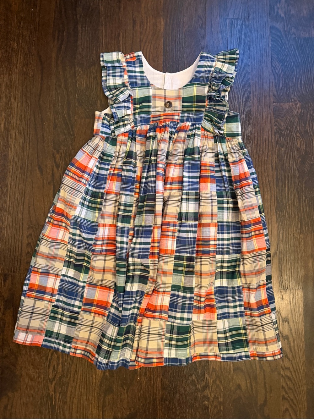 Kelly's Kids Plaid Ruffle Dress in Orange, Blue & Green